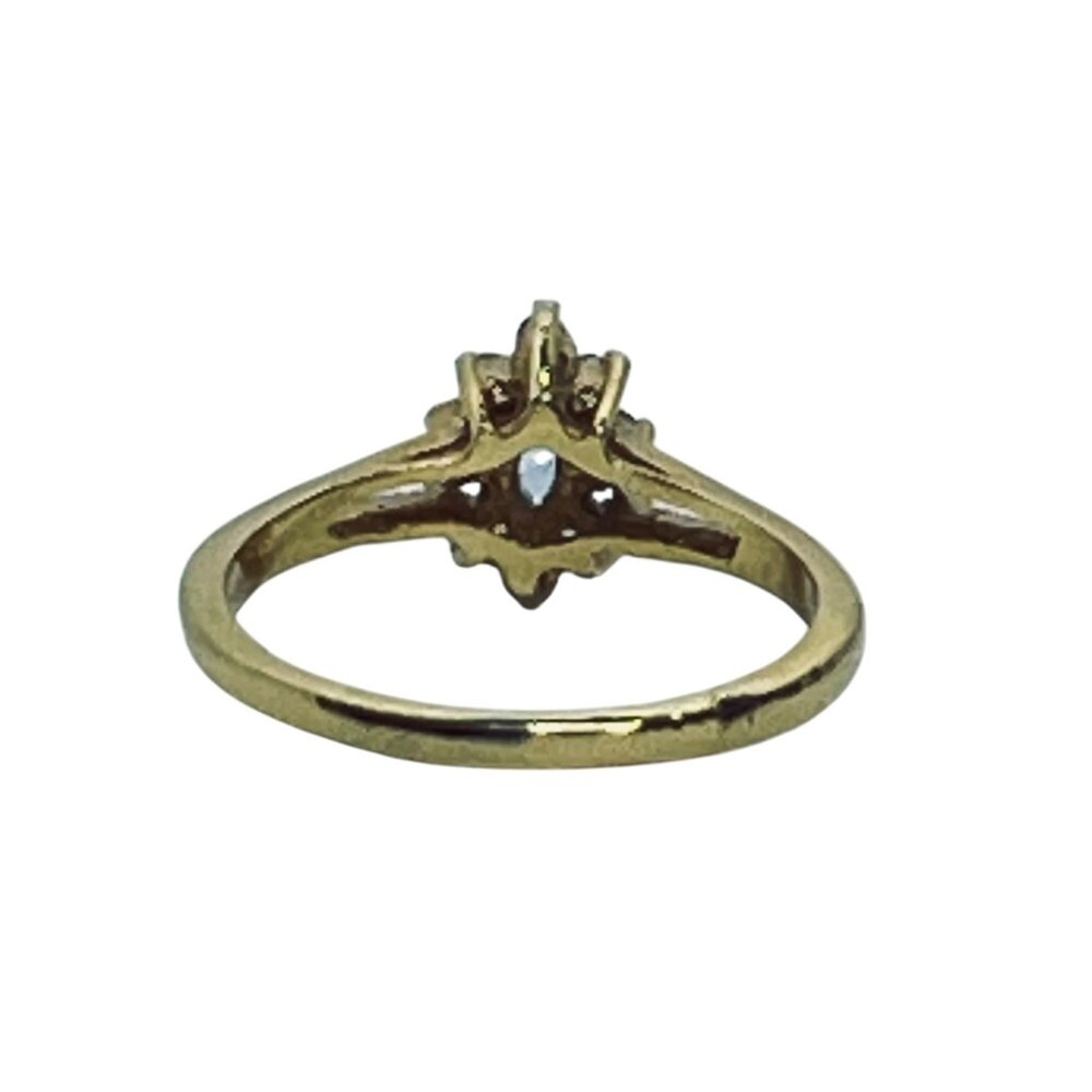 Vintage Gold Tone With Blue And Clear Rhinestones Statement Ring (R390) - Picture 5 of 6
